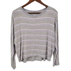 Lou And Grey Womens M Gray Lavender Striped Dolman Soft Knit Casual Pullover